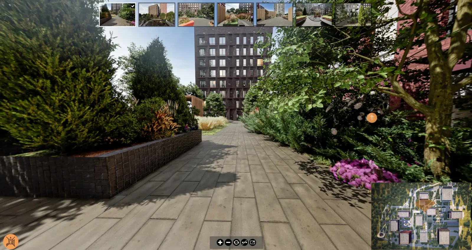 Touch-panel content: 3D courtyard tour at Urman City